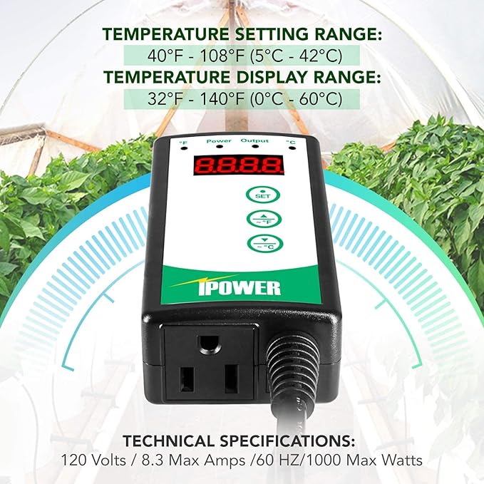iPower 2-Pack 40-108 Degrees Fahrenheit Digital Heat Mat Thermostat Controller and 20" x 20" Hydroponic Seeding Warm Pad Plant Starting Kit Combo