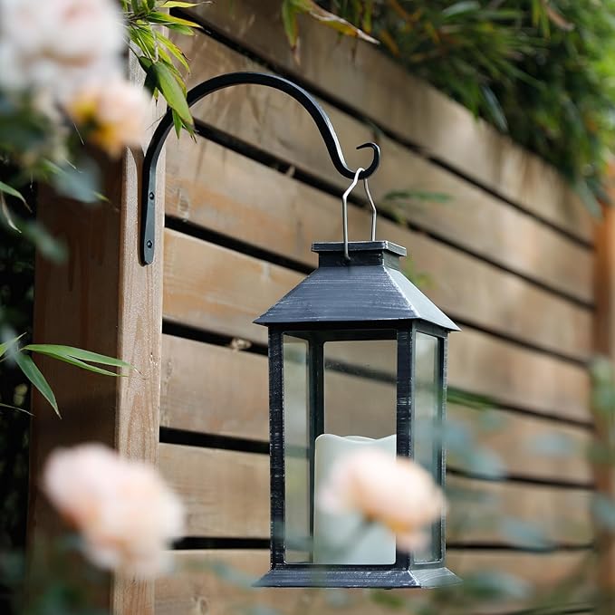 Worth Garden 6-Pack 8" Plant Hanger Bracket - Hand-Forged Wrought Iron Powder-Coated Heavy Duty Wall Hooks - Black Curved Plant Hanging Hooks for Bird Feeders, Flower Baskets, Indoor & Outdoor Use