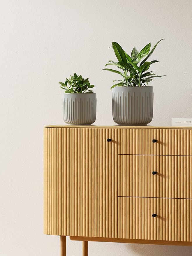 LE TAUCI Ceramic Planters, Set of 3 Plant Pots for Indoor Plants, 8.3+6.9+5.7 inch Flower Pots with Drainage Holes, Large Cylinder Planters Pot for Outdoor Indoor House Plants, Glaze Blue Gray