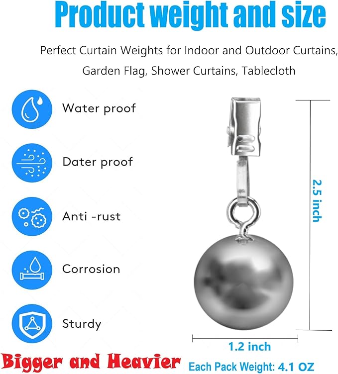 16 Pack Heavy Duty Curtain Weights for Outdoor, Stainless Steel Drapery Clip Keepping Curtain Panel Straight, Keep Outdoor Curtain Flag from Waving, Help Weigh Down Sun Curtain Tablecloth Garden Flag