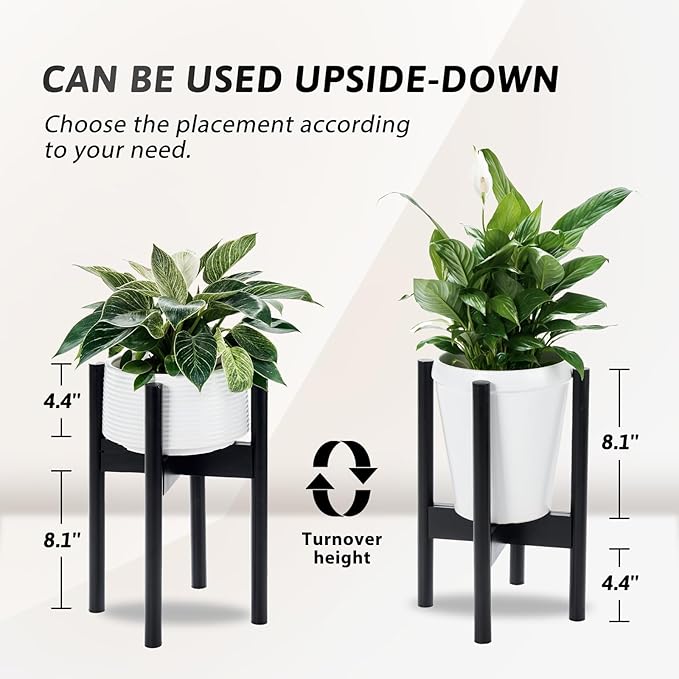 Adjustable Plant Stand Indoor, Bamboo Plant Holder 8 to 12 Inches, Small Corner Planter Stand for Indoor Plants, Single Floor Plant Stand for Living Room Balcony Bedroom, Pure Black