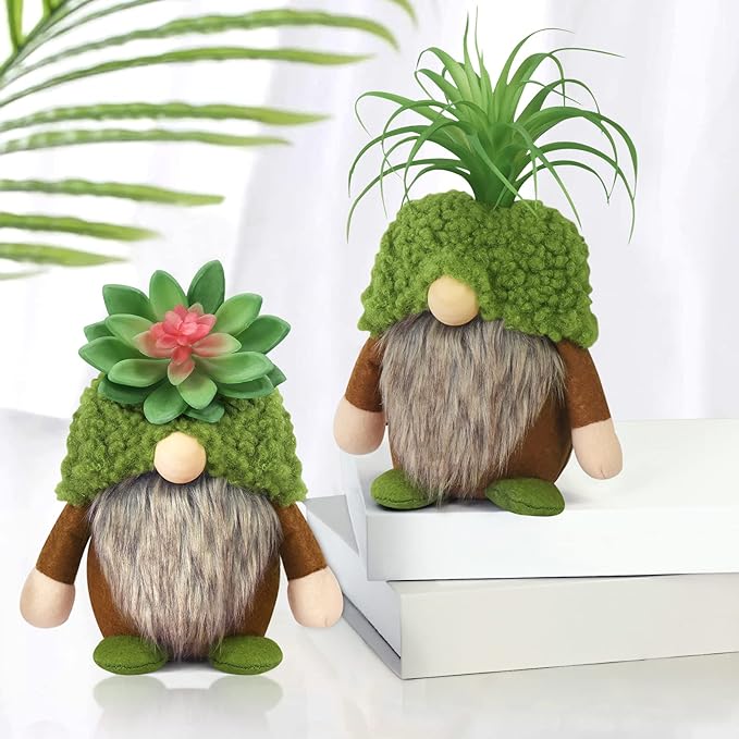 Upltowtme Succulent Gnomes Spring Green Plants Gnomes Swedish Plush Tiered Tray Decoration Tomte Doll Decor Cacti Nordic Dwarf Home Stuffed Gnomes Collection Garden Gift for Her Him Plant Lover