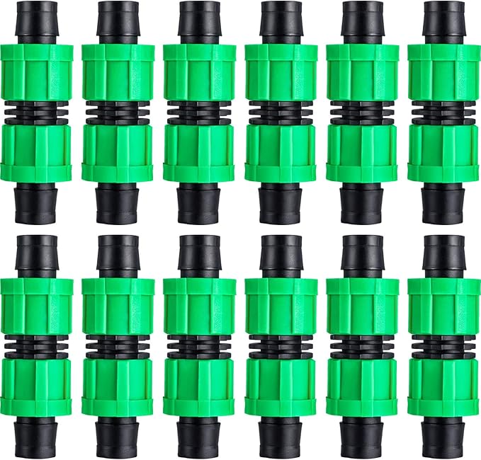 12 Pieces Drip Irrigation Coupling, 5/8 Inch Universal Connector Drip Tubing Fittings, Compatible with Most 16-17 mm Tubing or Sprinkler Systems(Green)
