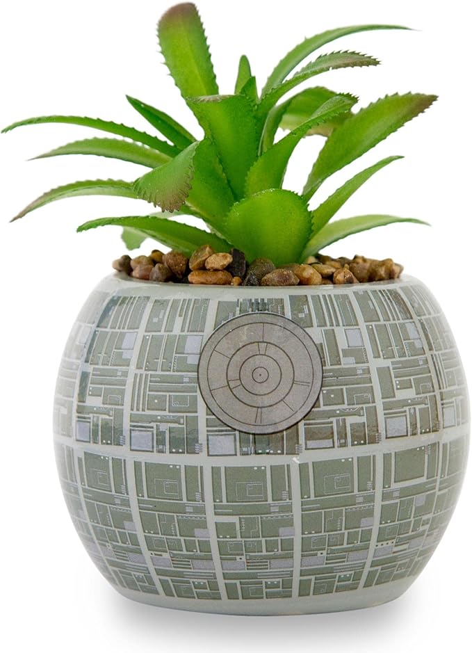 Toynk Star Wars Death Star 3-Inch Ceramic Planter with Artificial Succulent | Cute Small Flower Pot, Faux Indoor Plants