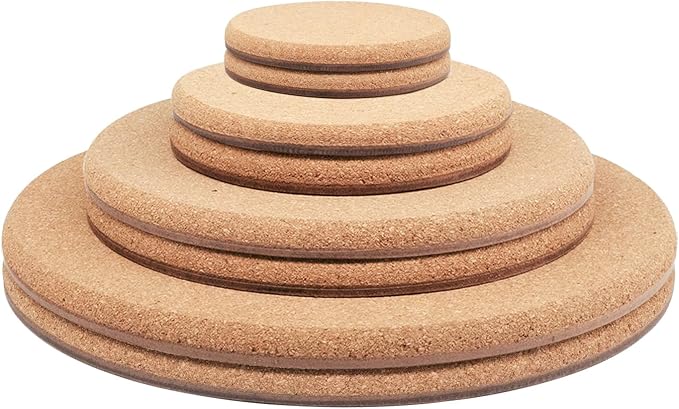 Cork Plant Coasters, 4 Sizes Double Layers Hard Thick Cork Planter Coaster, 4/6/8/10 Inch Absorbent Cork Plant Mats, Cork Trivets for Hot Dishes, Cork Plant Coasters for House Plants, 8 Pcs