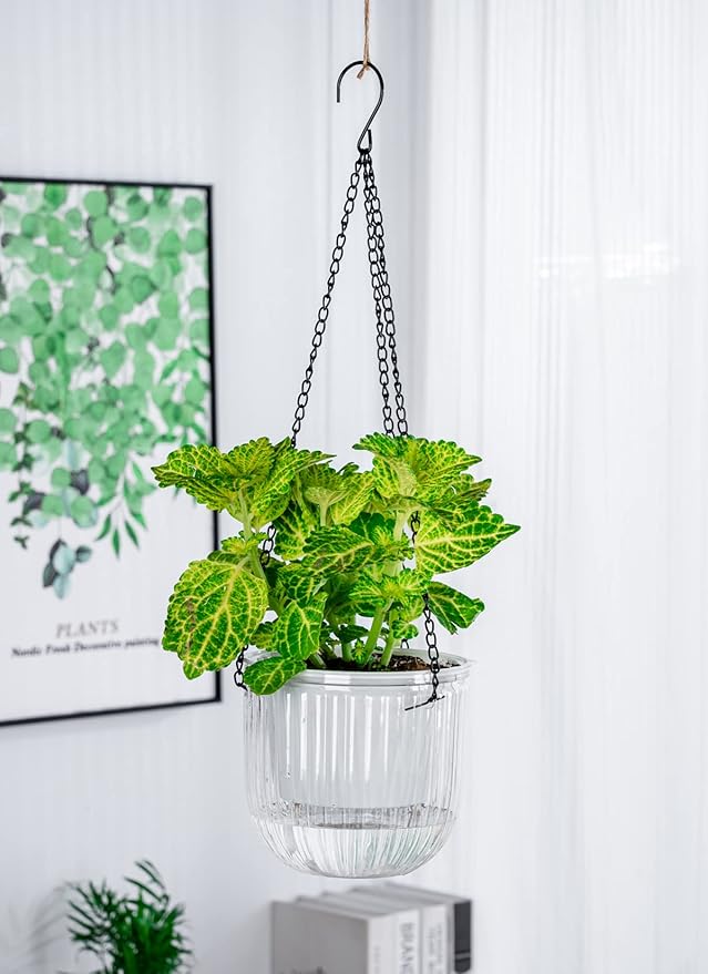 6.5 Inch 2 Pcs Self Watering Hanging Planter Indoor Plant Pots Drainage Holes, Outdoor Hanging Planters Flower Pot Basket, Visible Water Level, Plant Hanger Home Decor, Gardening