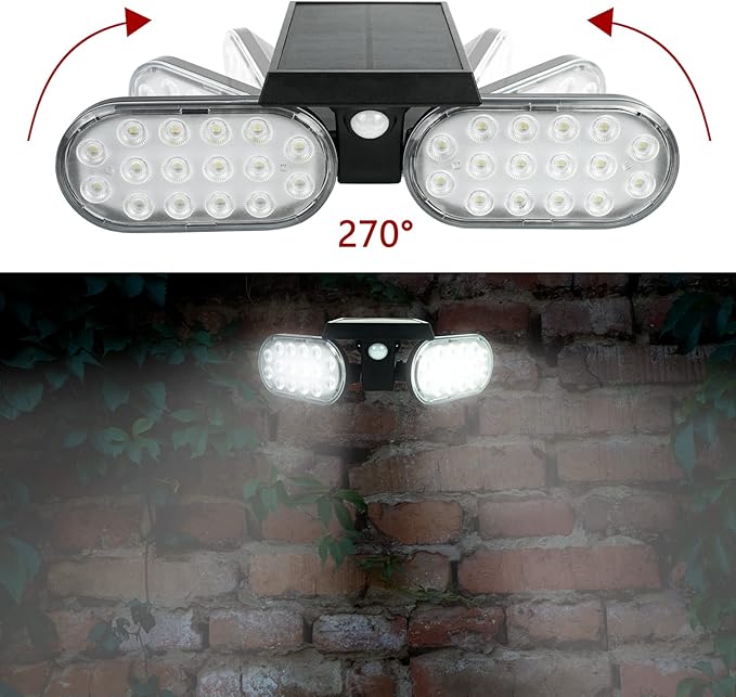 Luwint Solar Motion Lights Outdoor, Waterproof Solar Powered Flood & Security Lights for Outside, 2 Heads Swivel 360 Angle Solar Lights with Ground Stake
