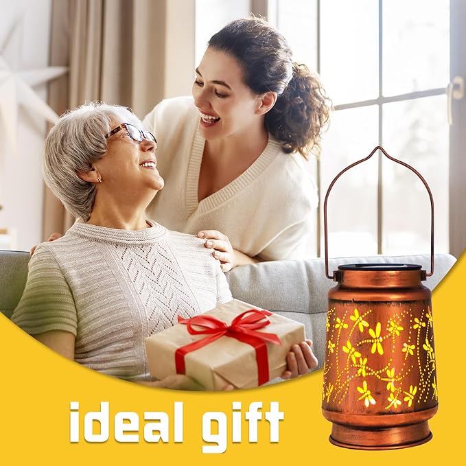 Mothers Day Gifts, 2 Pack Dragonfly Solar Lanterns Outdoor Hanging Lantern Lights, Waterproof LED Garden Decorative Light for Patio Yard Pathway Lawn Front Porch Tree