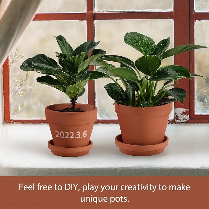 INGOFIN Terracotta Pots Set with Saucer - 5/6/7 inch Ceramic Clay Planters with Drainage Hole, Garden Flower Succulent Pots with Tray for Indoor Outdoor Plants, Set of 3