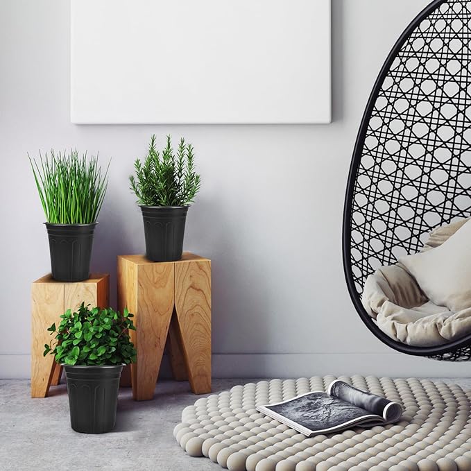 GroTheory 100 Pack 1 Gallon Nursery Pots, 6.7 Inch Plastic Pots for Plants, Plastic Flower Pots, Plastic Plant Pot, Seedling Pots for Potting, Seed, Succulent, Planting Pots with Plant Labels