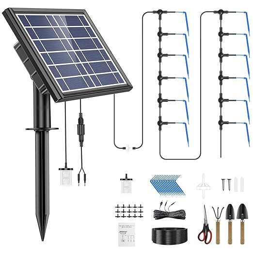 Drip Irrigation System - Skycow Solar & USB Power Automatic Drip Irrigation Kit System 15 Potted Indoor Outdoor Garden Balcony Anti-Siphoning Plant Watering System 25 Timing Mode (Digital Screen)
