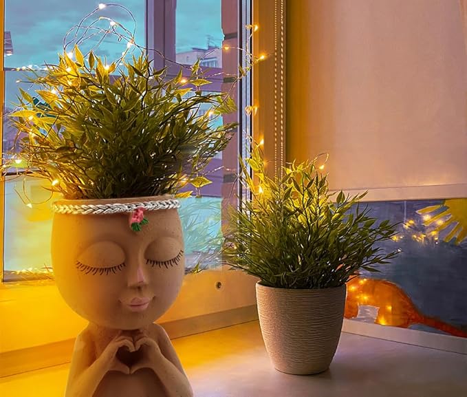 Meltset Face Planters Pots Head Unique Face Flower Pot Head Planter for Indoor Plants Cute Small Succulent Pots Indoor Plant Pot with Drainage (Brown)