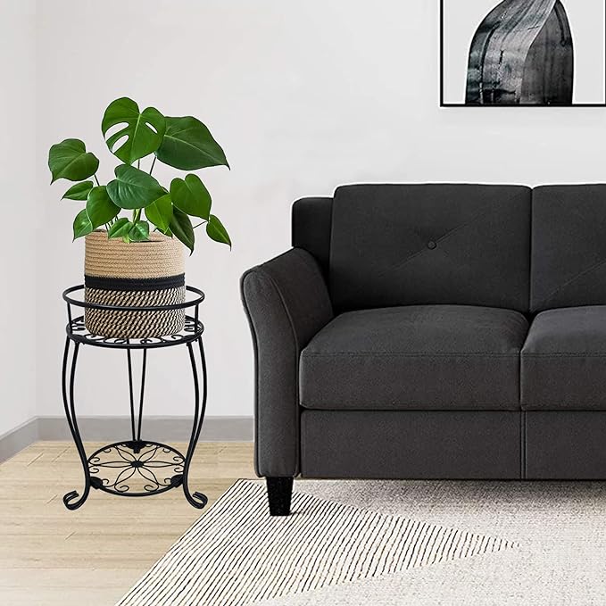 CASIMR 2 Tier Plant Stand, 19.2 inch Tall Metal Potted Holder Rack,Indoor Outdoor Multiple Flower Pot Shelf Rustproof Iron Garden Container for Garden Patio Living Room Corner Balcony, Black