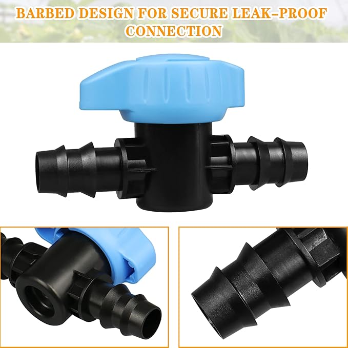 5 Pack 1/2 Inch Drip Irrigation Valve: 1/2 in. in-Line Shut Off Valves for 1/2 Inch Drip Irrigation Tubing (.570-.620" ID) Barbed Cut Off Switch Valve for Garden Irrigation System