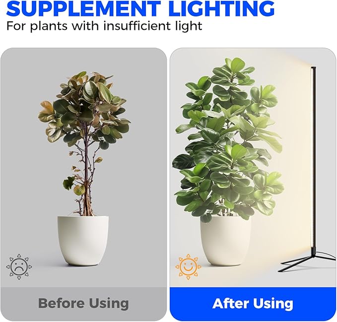 Barrina Grow Lights for Indoor Plants with Stand, 42W 169 LEDs Full Spectrum Wide Illumination Area, T10 Vertical Standing Plant Grow Light, 4FT Height with On/Off Switch and Tripod Floor Stand