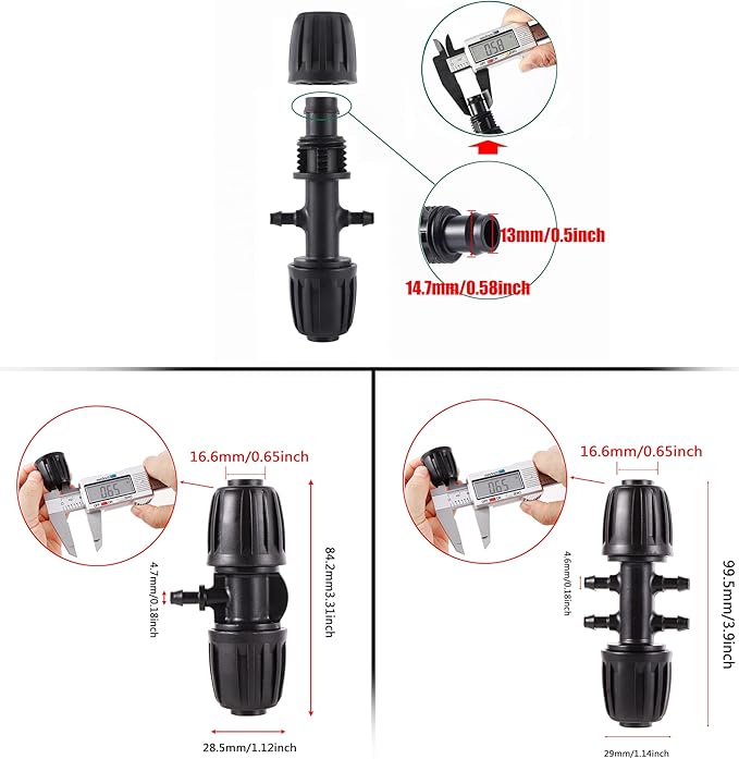 40 Pcs Barbed Tee 1/2 Inch to 1/4 Inch Drip Irrigation Fittings Kit for (1/2'' ID x 0.60''-0.63'' OD) 16mm Irrigation Tubing Anti-Drop Barbed Connectors 8 Tee,8 Four-way,4 Six- way,20 End Caps