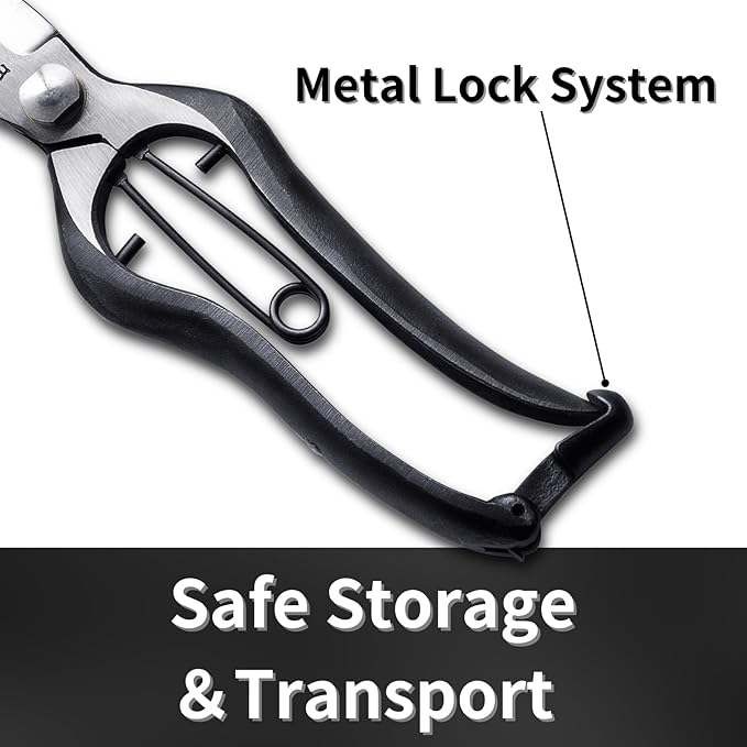 Japanese Pruning Shears for Gardening 8”, Professional Heavy Duty Bypass Pruners, Hand Forged Japanese Carbon Steel Blade, Spring Loaded Handle, Made in Japan