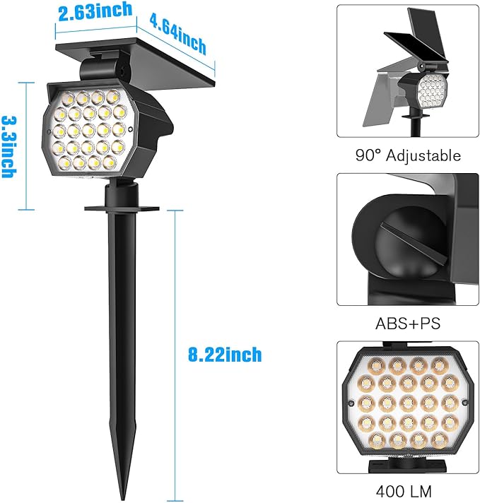 NIORSUN Solar Spot Lights Outdoor,23 LEDs Landscape Lighting with Auto On/Off and 3 Lighting Modes, IP67 Waterproof Spotlights,Outdoor Solar Lights for Yard Garden,8 Pack(Warm White)