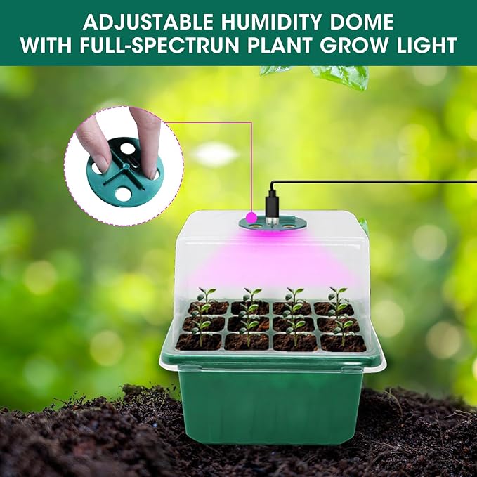 6 Pack Self Watering Seed Starter Tray Kit with Grow Light and Humidity Dome 72 Cell Plant Seedling Tray Reusable Plastic Germination Trays for Indoor Gardening Seeds Growing Starting
