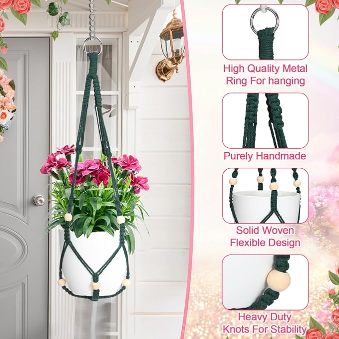Hoteam 12 Pcs Macrame Plant Hangers Macrame Hanging Planters for Indoor Plants Handmade Boho Hanging Baskets Flower Pots Holder for Outdoor Home Wall Decor