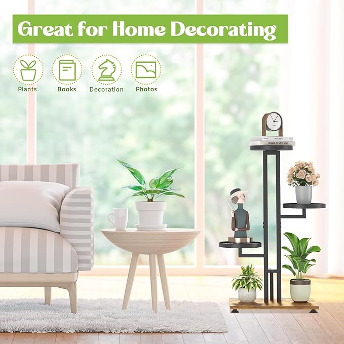 iDavosic.ly 4 Tier Plant Stand Indoor Outdoor, Tiered Corner Multiple Flower Pot Holder Shelf, Metal 28 Inch Tall Display Rack for Patio Porch Living Room Garden Balcony Bedroom, Black