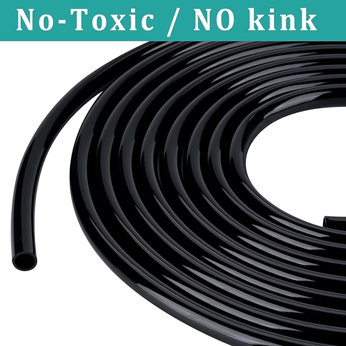 1/4" id - 10ft Black Vinyl Tubing Flexible PVC Tube Hybrid Hose Transfer Water Fuel Gas for Pond Fountain Garden Waterfall, Durable and Safe, with 2 Hose Clamps
