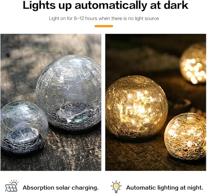TOMEX 4 Pack Solar Garden Lights, Cracked Glass Ball Waterproof Warm White LED for Outdoor Decor Decorations Pathway Patio Yard Lawn, 4 Pack (3.9")