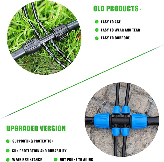 10 Pcs Barbed Tee 1/2 inch Tubing (1/2" ID x0.6-0.63" OD) 16mm to 1/4 inch Irrigation Tube Anti-Drop Quality Fitting (Fits 13mm ID / 4mm ID) (6-way lock Buckle Blue)