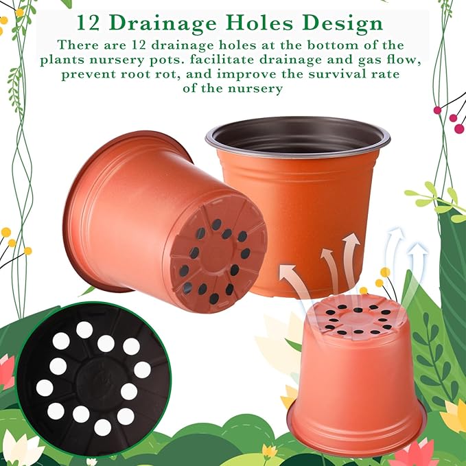 Hushee 1500 Pcs 4/5/6 Inch Plastic Plants Nursery Pots Seed Starting Pots Seedling Plant Pots with Drainage Holes Plastic Planters Planting Pots Indoor Outdoor for Flower Transplanting (Classic)
