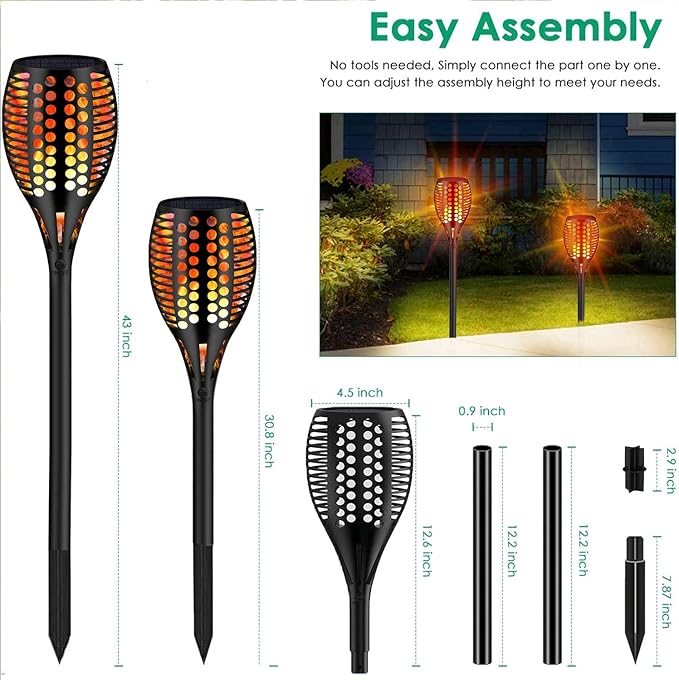Solar Torch Light 4 Pcs Solar Lights Outdoor 96 LED Upgraded Waterproof Landscape Garden Pathway Light with Vivid Dancing Flickering Flames Auto On/Off Dusk to Dawn for Garden Pathway Yard Decoration