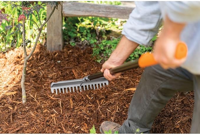 Fiskars 60" Pro Garden Rake for Soil with Lightweight Aluminum Handle, Heavy Duty Gardening Tool