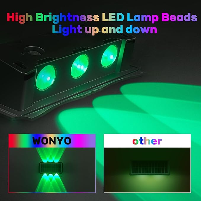 6LEDs Multi-Color Solar Wall Lights, Up and Down Lighting Solar Outdoor Light Waterproof IP65, Solar Fence Light for Yard Deck Garden Garage Walkway Porch Christmas Decorations (4 Pack)