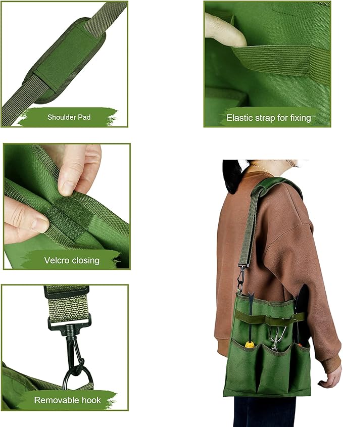 Garden storage bag, diagonal gardening tool bag with 3 external storage pockets, for storing gardening pruning tools(excluding tools)…