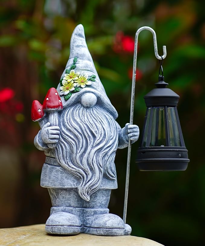 Solar Gnome Statue for Outdoor Decor: Outside Garden Sculpture for Yard Lawn Balcony Patio Porch- Birthday Gifts for Mom Women Grandma