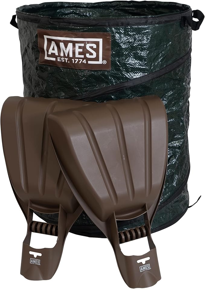AMES Leaf Scoops Hand Rake Set with Collapsible Pop-Up Garden Waste Bag for Collecting Leaves, Mulch and Debris