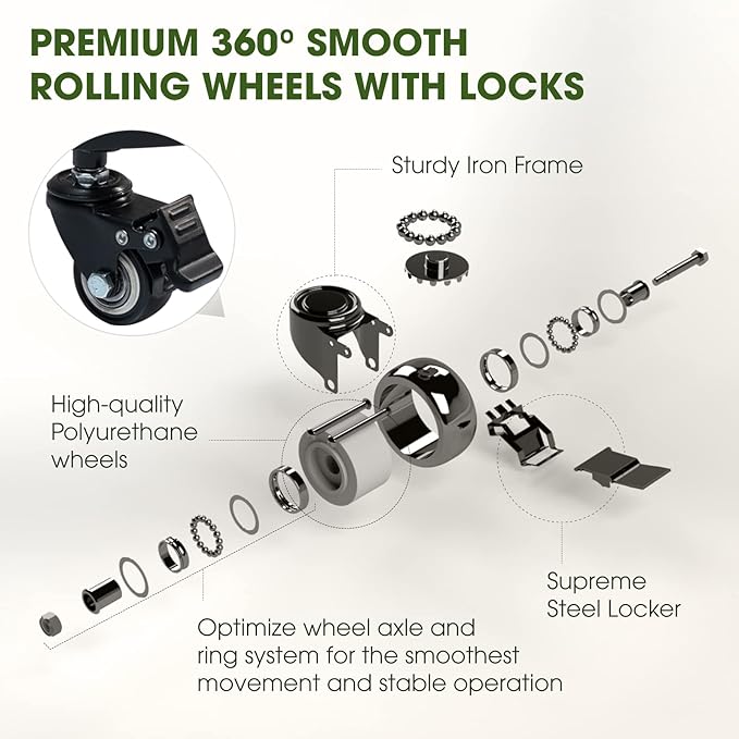 IDZO 14 Inch Heavy Duty Trolley Round Square Metal Plant Caddy, Black for Plant Pots Indoor and Outdoor