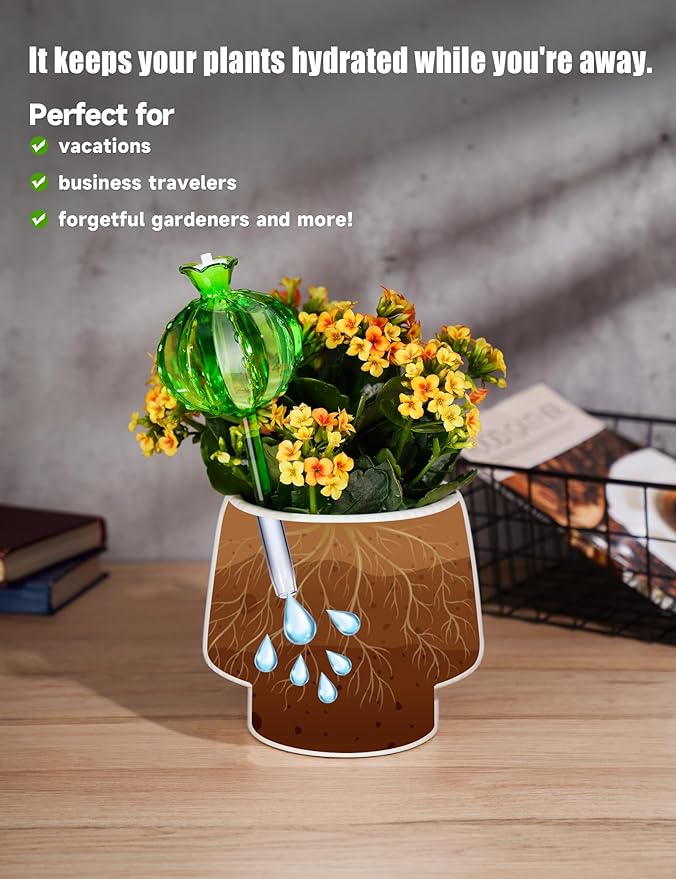 NiHome Cactus-Shaped Glass Plant Self-Watering Globes 6-Pack, Glass Waterer Stakes for Potted Plants, Automatic Mini Irrigation System, Adorable Gardening Tool (Green, 3 Large + 3 Medium)