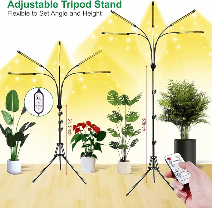 Grow Lights for Indoor Plants,5 Heads Plant Lights for Indoor Plant,LED Full Spectrum Plant Lights,Adjustable Plant Grow Light,4/8/12H Timer,Warm White Grow Lamp for Various Plant