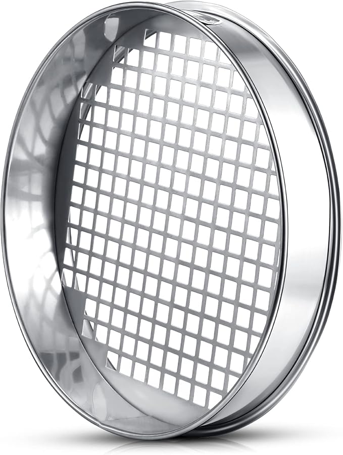 11.81 Inch Sand Sifter Sieve for Gardening Sand Sifter Garden Dirt Sifter for Rocks Stainless Steel Soil Riddle Sieve Mesh Filter Compost Screen 12.5 mm in Hole Size Bonsai Gardening Tool