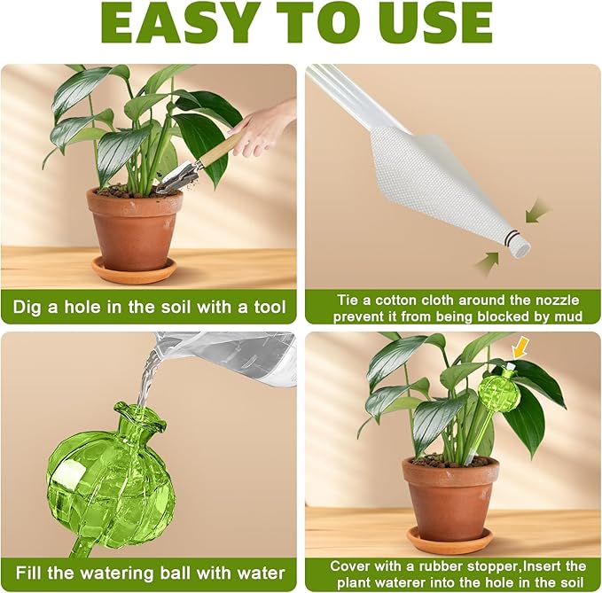 HYH Plant Watering Globes 4 Pack Self Watering Planter Spikes Insert for Indoor & Outdoor Plants Automatic Watering Device Self Flower Plant Watering Bulbs Made from Hand-Blown Glass Plant Lover Gifts