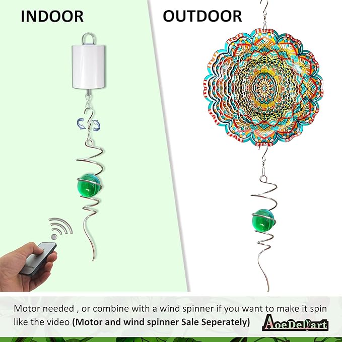 Wind Spinner Tail Gazing Ball Spiral Decorative Wind Spinner Sun Catcher 11inch Tail and 2 inch Glass Orb. Indoor Outdoor Garden Decoration Wind Sculptures-13 inch Height (Green)