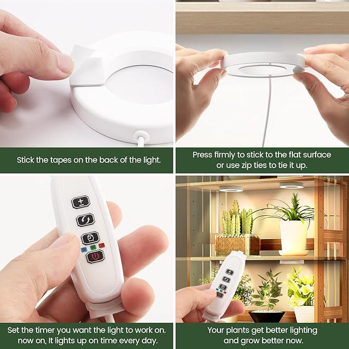 Mosthink Ceiling Grow Lights for Indoor Plants, 192 LEDs Plant Light Full Spectrum, Under Cabinet Plant Growing Lamp with Auto Timer, 10 Dimmable Levels, 3 Modes with Transparent Cover,Corded