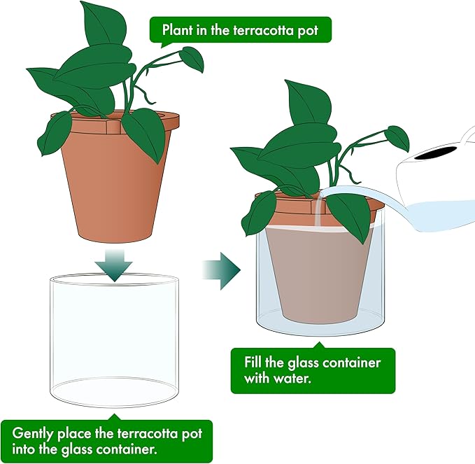 D'vine Dev 8 Inch Design Self Watering Pot for Indoor Plants, Terracotta Planter with Cylinder Glass Cup, Set of 1, 37-X-C-1