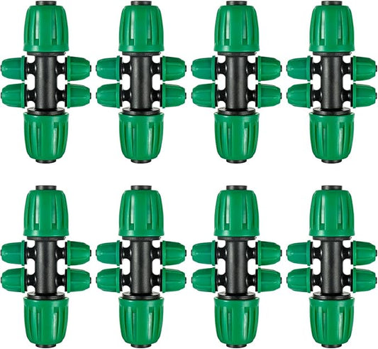 10 Pcs Barbed Tee 1/2 inch Tubing (1/2" ID x0.6-0.63" OD) 16mm to 1/4 inch Irrigation Tube Anti-Drop Quality Fitting (Fits 13mm ID / 4mm ID) (6-way lock Buckle Green)