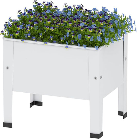 aboxoo 14 inch Planter Raised Garden Bed with Legs Outdoor Metal Small White Planter Box Elevated Garden Bed for Vegetables Flower Herb Patio