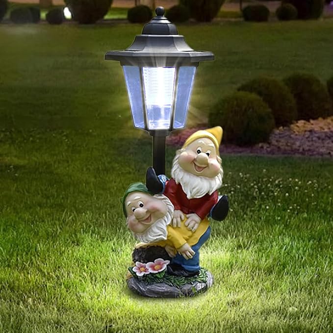 Solar Garden Country Farm Gnomes with Light, Outside-Outdoor Decorations Funny Playing Gnomes for Patio Yard Lawn Walkway Ornaments Clearance Housewarming Gifts for Mom Grandma Birthday