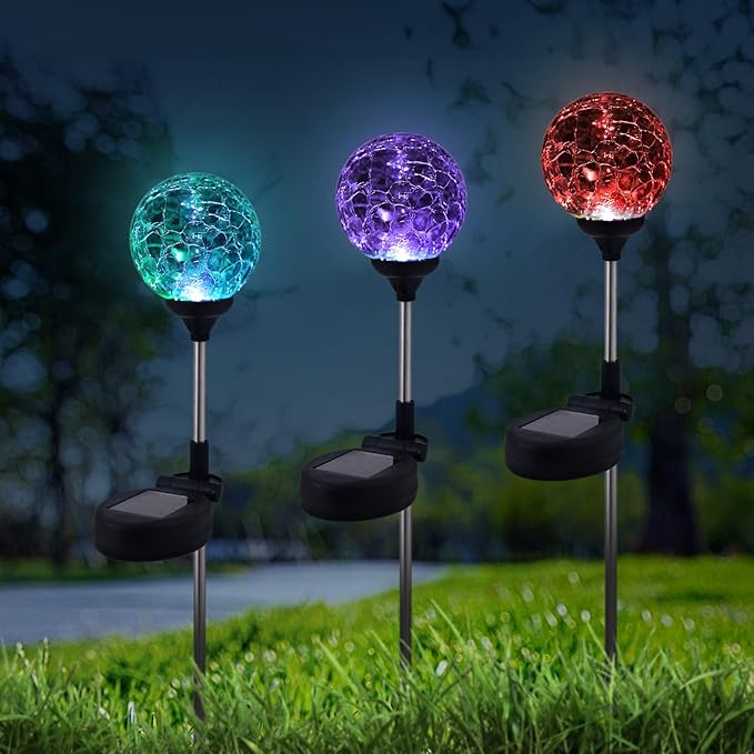WNP Solar Outdoor Lights,Color-Changing Solar Garden Glass Globe Lights,6 Pack Decorative Solar Powered Stake Ball Light for Yard,Waterproof Decor Solar Pathway Lights for Christmas Decoration
