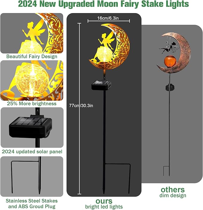 YJFWAL 2 Pack Garden Solar Lights Pathway Stake Lights Moon Fairy Glass Globe with Angel Decor, Outdoor Decorative Lights Waterproof for Walkway, Yard, Patio Decor(Warm White)