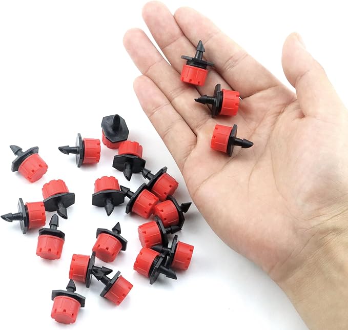 150 Pcs Adjustable Micro Drip Irrigation Sprinklers 1/4 Inch Universal 8-Hole Flow Dripper Garden Irrigation Nozzles for 4mm/7mm Tube Watering System (Red)