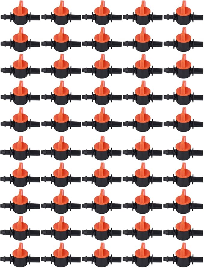 50 pcs Drip Irrigation Shut Off Valve，1/4 Inch Garden Hose Valve, Plastic Water Hose Valve Fit 1/4 Inch Drip Irrigation Valve Tubing